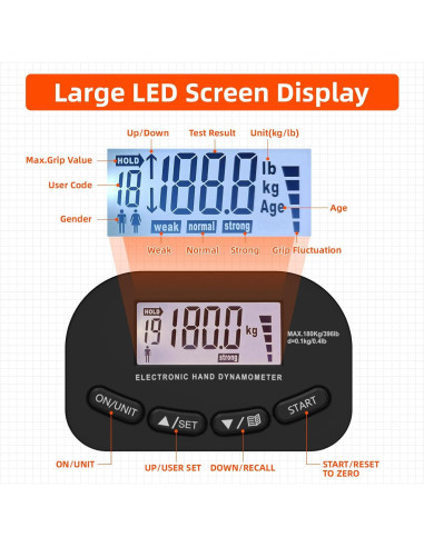 Dinamómetro de Mano Inaepeak 180kg Electrónico Recargable