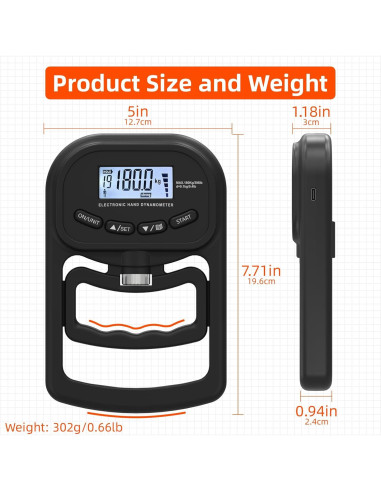 Dinamómetro de Mano Inaepeak 180kg Electrónico Recargable