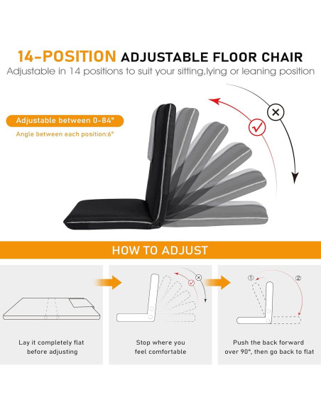 Silla de Meditación Plegable FASTMOMENT 14 Posiciones Lino Negro