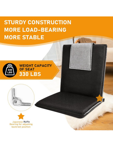 Silla de Meditación Plegable FASTMOMENT 14 Posiciones Lino Negro