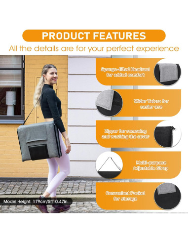 Silla de Meditación Plegable FASTMOMENT 14 Posiciones Lino Negro