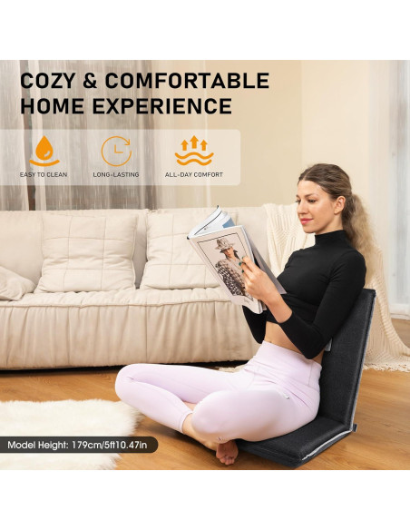 Silla de Meditación Plegable FASTMOMENT 14 Posiciones Lino Negro