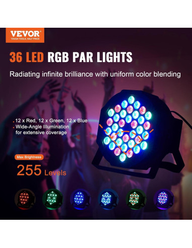 Luces LED Par VEVOR JM-P13, 36 colores, 7 modos, DMX