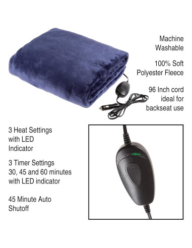 Manta Eléctrica para Automóvil Stalwart 12V Azul - 3 Calores
