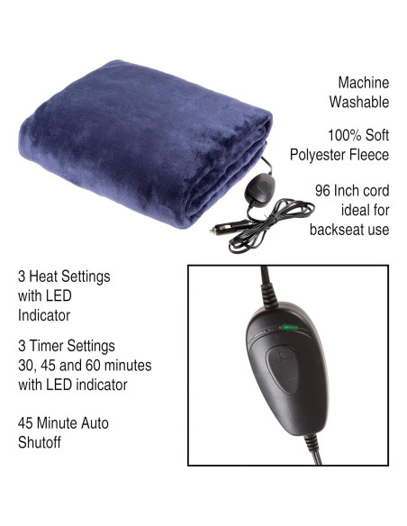 Manta Eléctrica para Automóvil Stalwart 12V Azul - 3 Calores