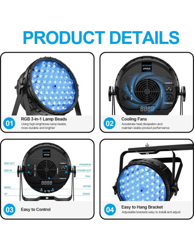 BETOPPER Luz DJ 2 Pzs 54x3W LED Par DMX Estroboscópica