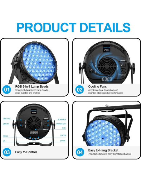 BETOPPER Luz DJ 2 Pzs 54x3W LED Par DMX Estroboscópica