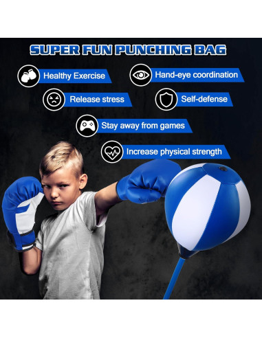 Saco de Boxeo Infantil NATGGZ Ajustable con Guantes - Azul