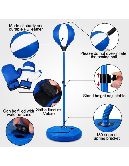 Saco de Boxeo Infantil NATGGZ Ajustable con Guantes - Azul