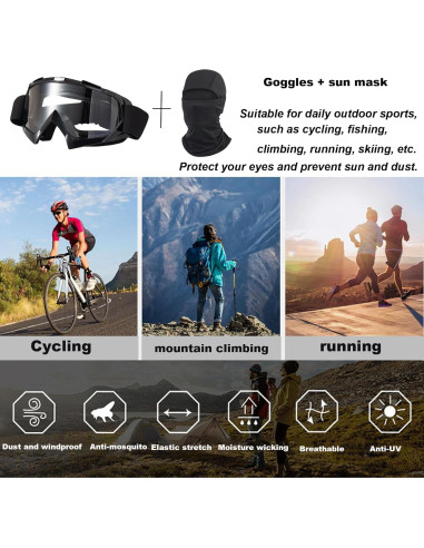 Gafas de Motocross Unisex con Protección UV y Pasamontañas