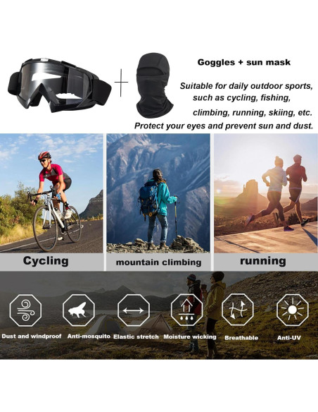Gafas de Motocross Unisex con Protección UV y Pasamontañas