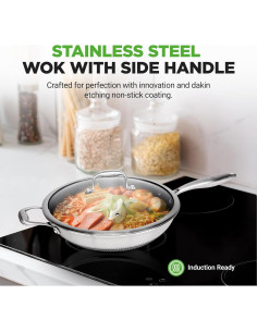 Wok NutriChef de Acero Inoxidable 30 cm Antiadherente 2