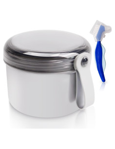 Caja de Dentaduras Mckkor a Prueba de Fugas con Cepillo - Gris