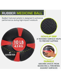 Balón Medicinal ProsourceFit 4.5 kg Rojo/Negro para Entrenamiento 2