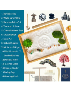 Kit Jardín Zen Mini Threeheng con Bandeja de Bambú y Accesorios 2