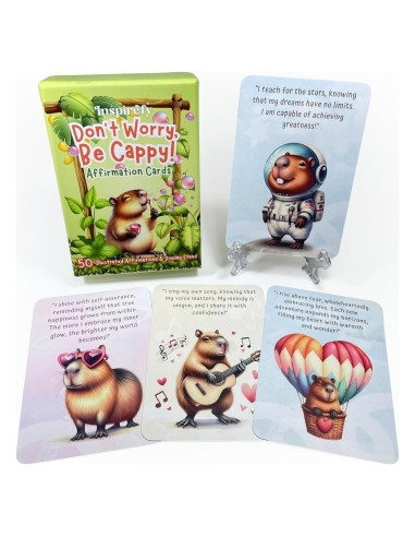 Baraja de Afirmaciones Positivas Inspirefy - 50 Tarjetas con Capibaras
