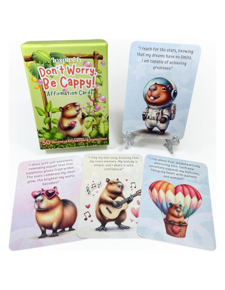 Baraja de Afirmaciones Positivas Inspirefy - 50 Tarjetas con Capibaras