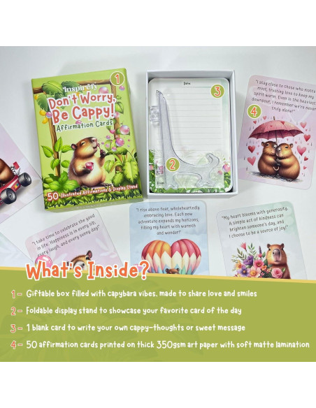 Baraja de Afirmaciones Positivas Inspirefy - 50 Tarjetas con Capibaras
