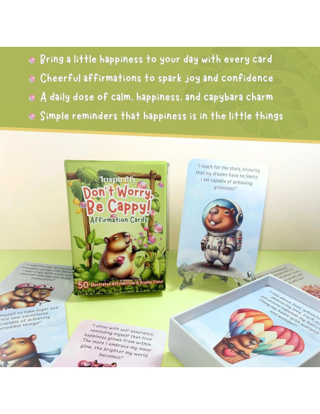 Baraja de Afirmaciones Positivas Inspirefy - 50 Tarjetas con Capibaras