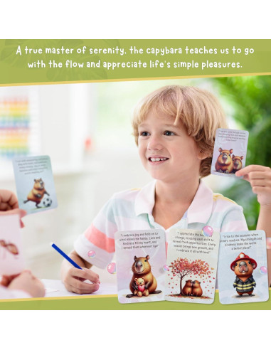 Baraja de Afirmaciones Positivas Inspirefy - 50 Tarjetas con Capibaras