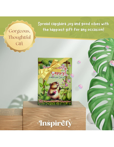 Baraja de Afirmaciones Positivas Inspirefy - 50 Tarjetas con Capibaras