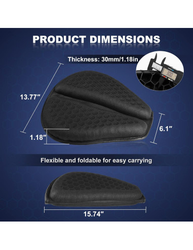 Cojín de Gel Plegable para Asiento de Motocicleta SKYJDM Grande