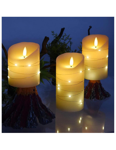 Juego de 3 Velas LED DANIP con Cadena de Luces - Control Remoto