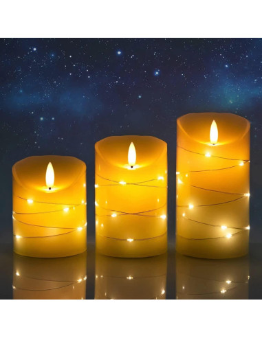 Juego de 3 Velas LED DANIP con Cadena de Luces - Control Remoto
