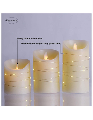 Juego de 3 Velas LED DANIP con Cadena de Luces - Control Remoto