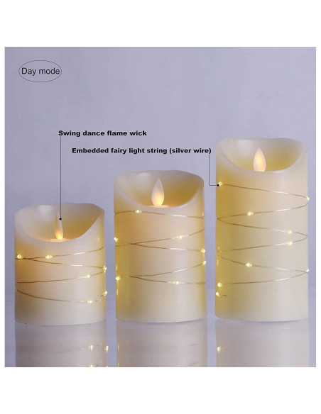 Juego de 3 Velas LED DANIP con Cadena de Luces - Control Remoto
