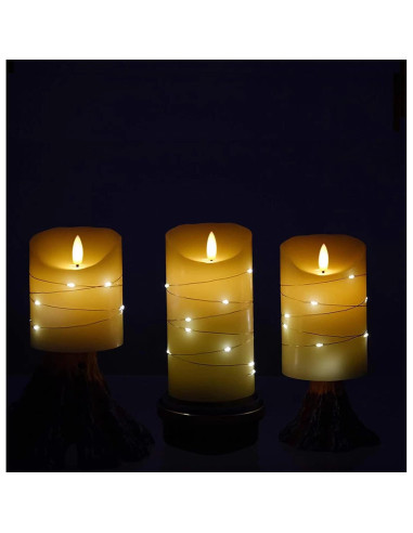 Juego de 3 Velas LED DANIP con Cadena de Luces - Control Remoto