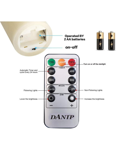 Juego de 3 Velas LED DANIP con Cadena de Luces - Control Remoto