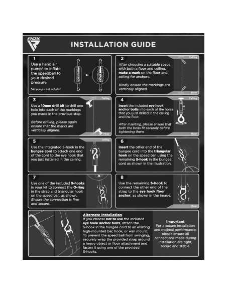 Bolsa de Boxeo Doble Extremo RDX 70cm con Cuerda Bungee 121.92cm
