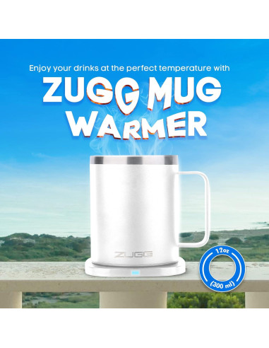 Taza Calentadora ZUGG Aislada 355ml con Cargador Qi Blanco