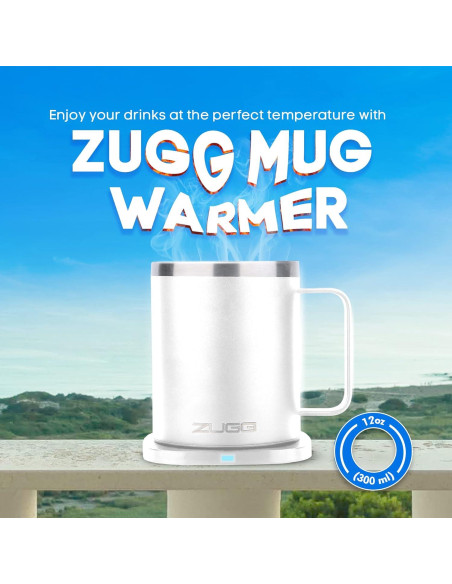 Taza Calentadora ZUGG Aislada 355ml con Cargador Qi Blanco