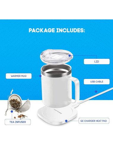 Taza Calentadora ZUGG Aislada 355ml con Cargador Qi Blanco