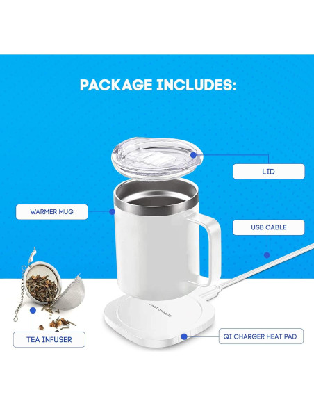Taza Calentadora ZUGG Aislada 355ml con Cargador Qi Blanco