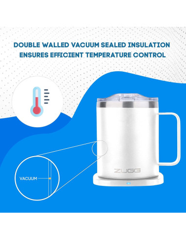 Taza Calentadora ZUGG Aislada 355ml con Cargador Qi Blanco
