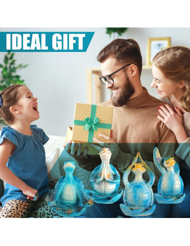 Conjunto de 4 Figuras de Tortuga Marina de Resina para Yoga