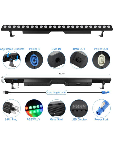 Barra de Luz LED OPPSK 150W 6IN1 RGBWA+UV para Eventos