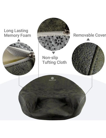 Cojín de Meditación Ergonómico ZENFROG - Espuma de Memoria, Funda Lavable, Verde Oscuro