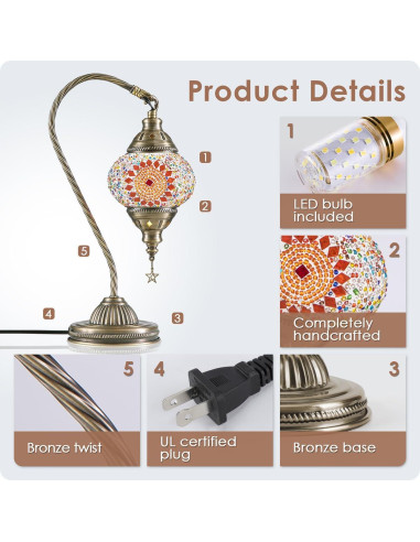 Lámpara de Mesa Turca Yarra-Decor con Base de Bronce 3 Colores