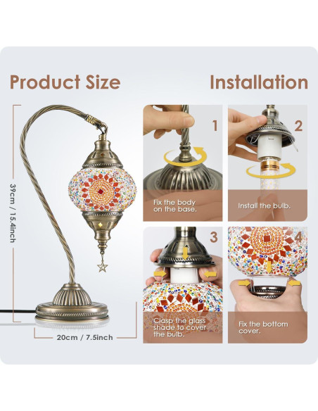 Lámpara de Mesa Turca Yarra-Decor con Base de Bronce 3 Colores Lámpara de Mesa Turca Yarra-Decor con Base de Bronce 3 Colores