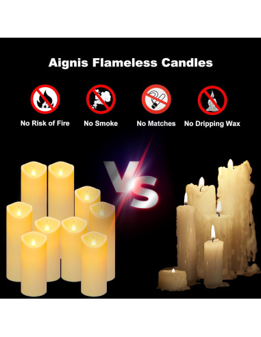 Juego de 2 Velas LED Sin Llama Aignis con Control Remoto