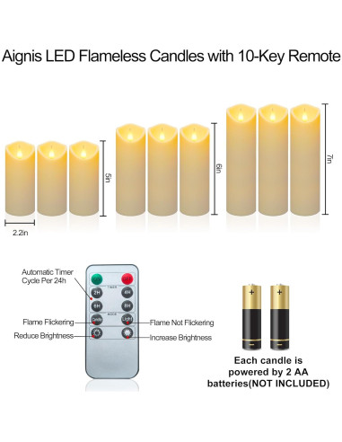 Juego de 2 Velas LED Sin Llama Aignis con Control Remoto