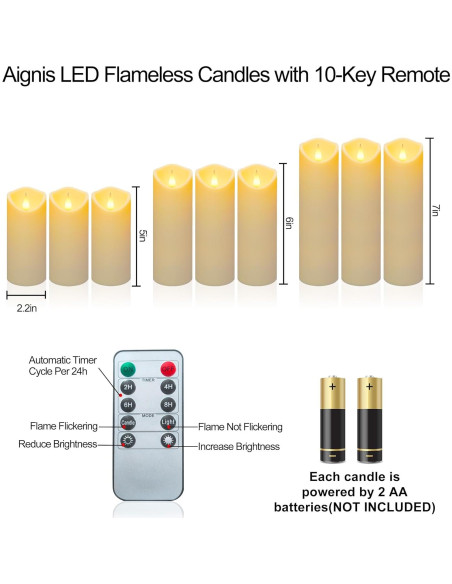 Juego de 2 Velas LED Sin Llama Aignis con Control Remoto