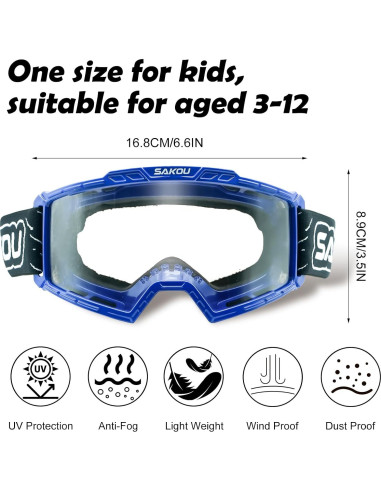 Gafas de Motocross Antivaho para Niños 3-12 Años Azul