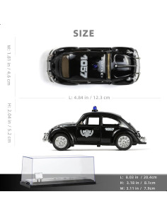 Coche de Metal Beetle Policía 1:36 Risopen Negro Vintage 2