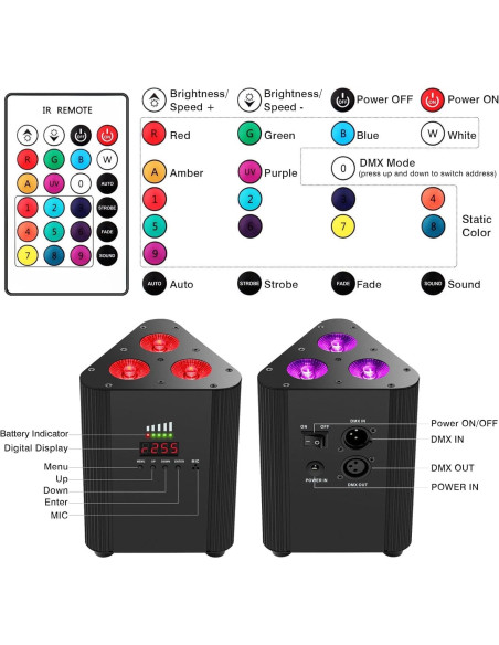 Luces Par Recargables OPPSK 2 Unidades LED RGBW DMX