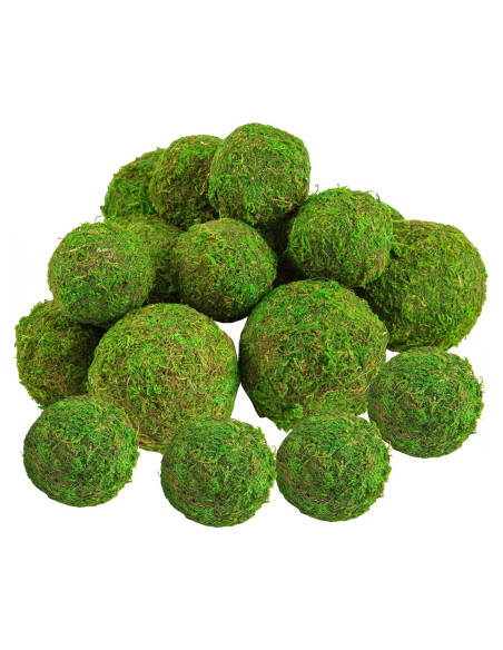 Paquete de 18 bolas de musgo decorativas Biubee - 6 de 7.87 cm y 12 de 5.58 cm
